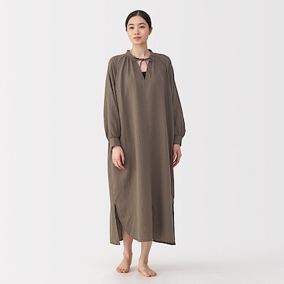 【６月下旬発売予定】婦人　ふんわりしぼガーゼ　ロングワンピース