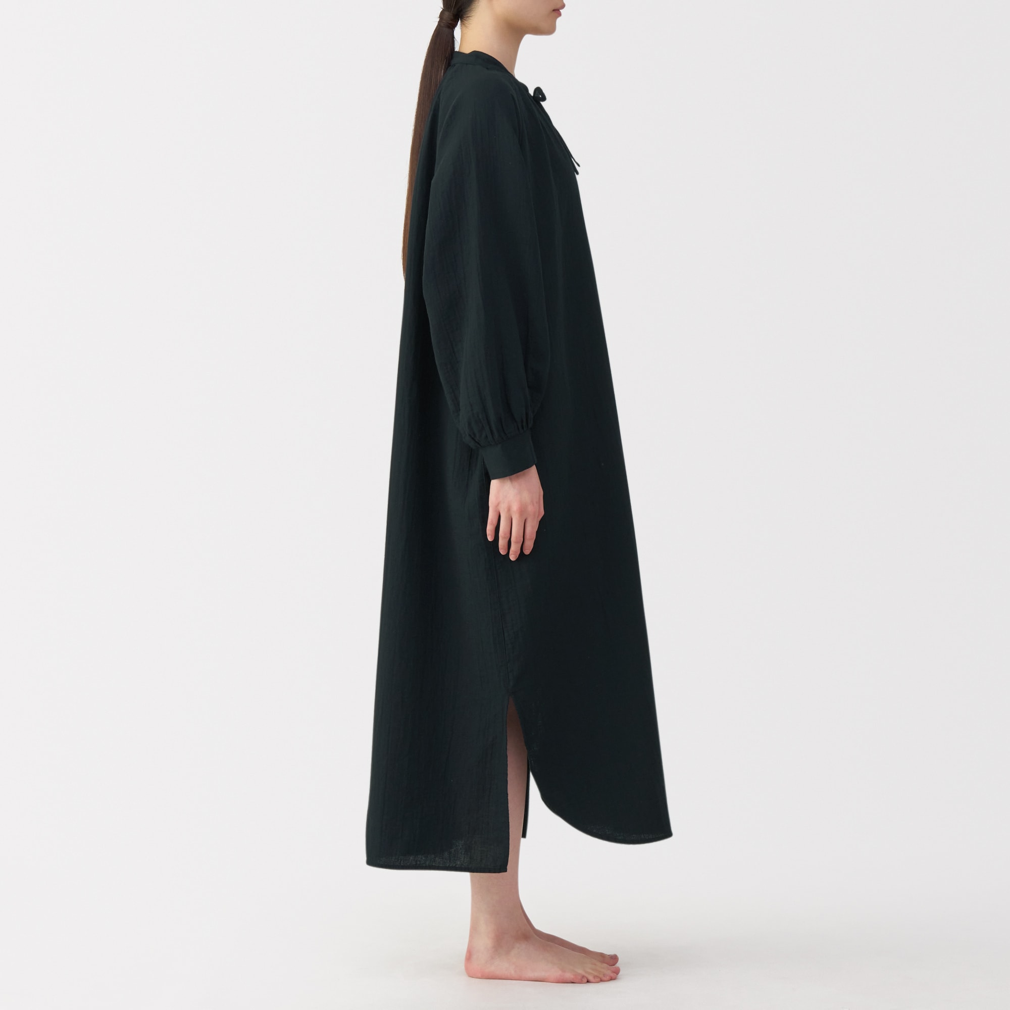 婦人　ふんわりしぼガーゼ　ロングワンピース