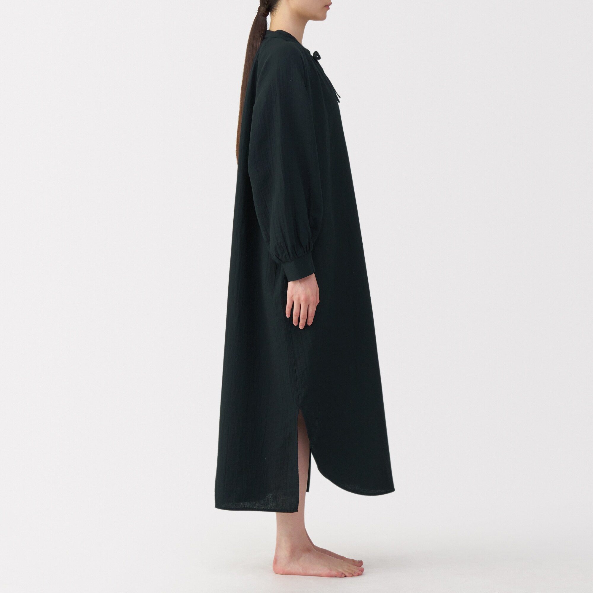 婦人　ふんわりしぼガーゼ　ロングワンピース