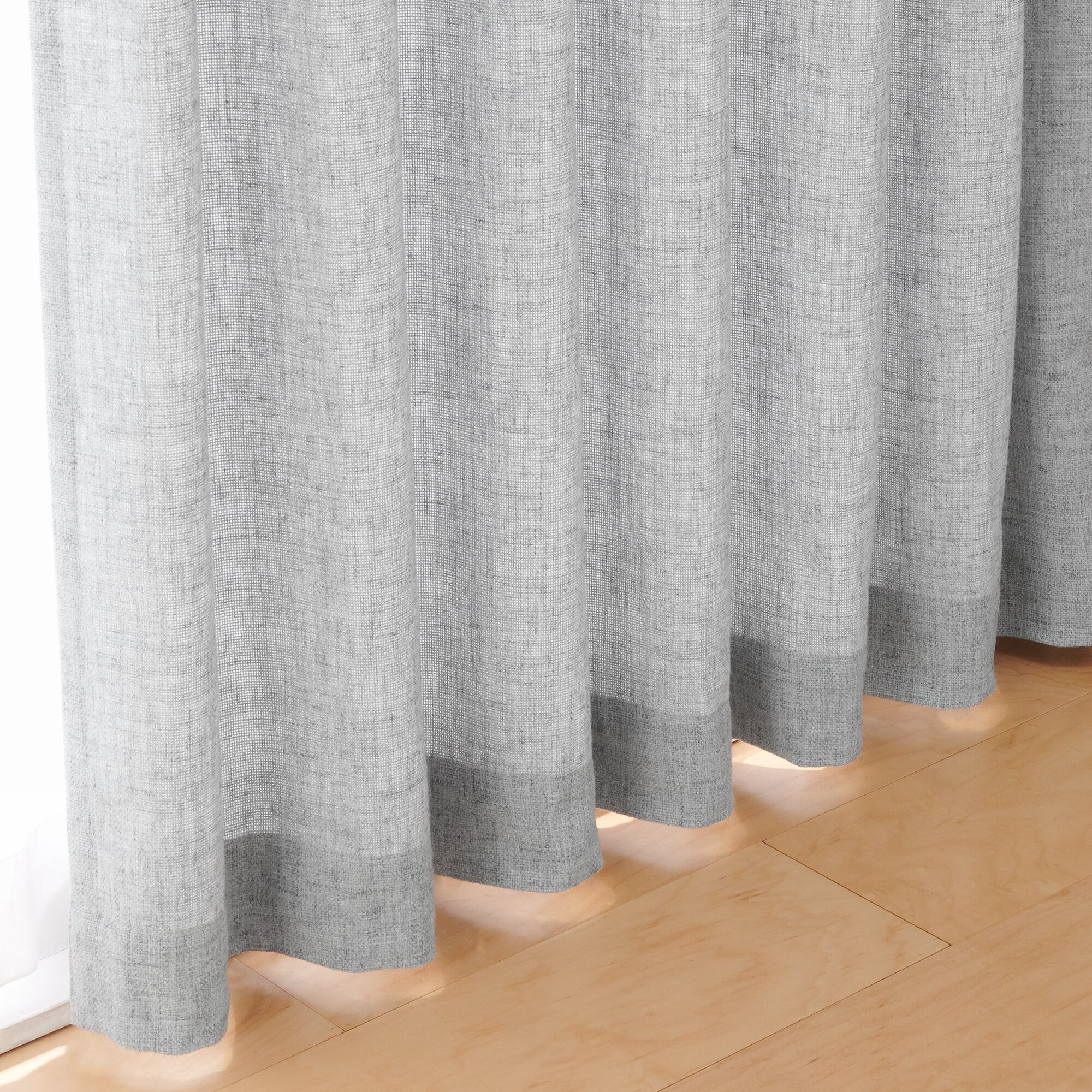 ポリエステルバスケット織　プリーツカーテン・２枚組