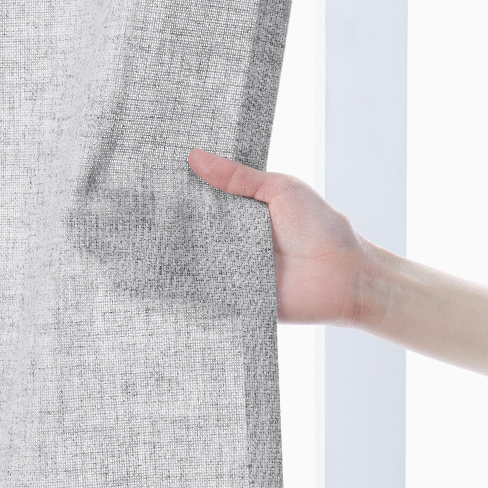 ポリエステルバスケット織　プリーツカーテン・２枚組