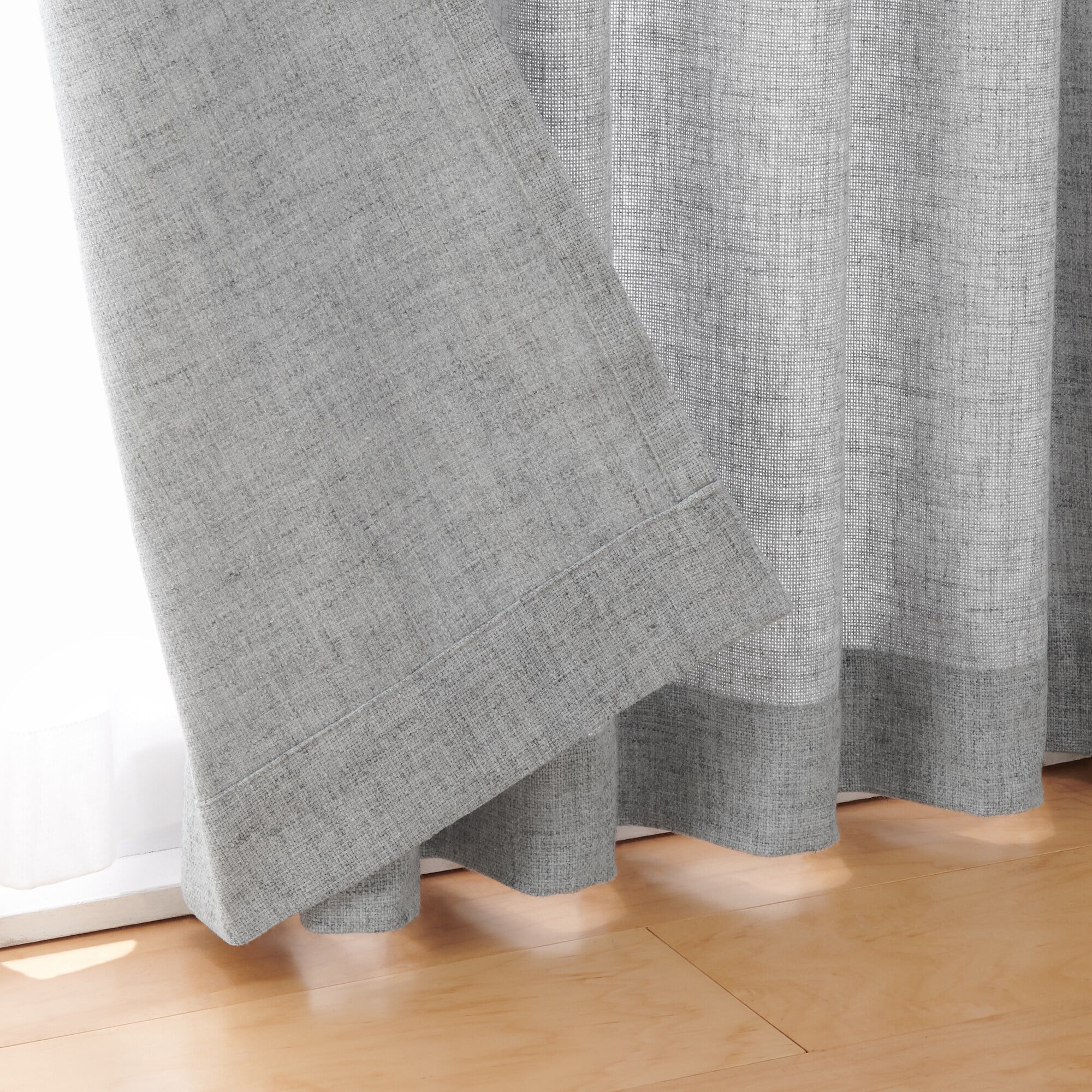 ポリエステルバスケット織　プリーツカーテン・２枚組