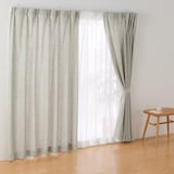 ポリエステルバスケット織　プリーツカーテン・２枚組