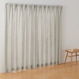 ポリエステルバスケット織　プリーツカーテン・２枚組