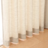 ポリエステルバスケット織　プリーツカーテン・２枚組