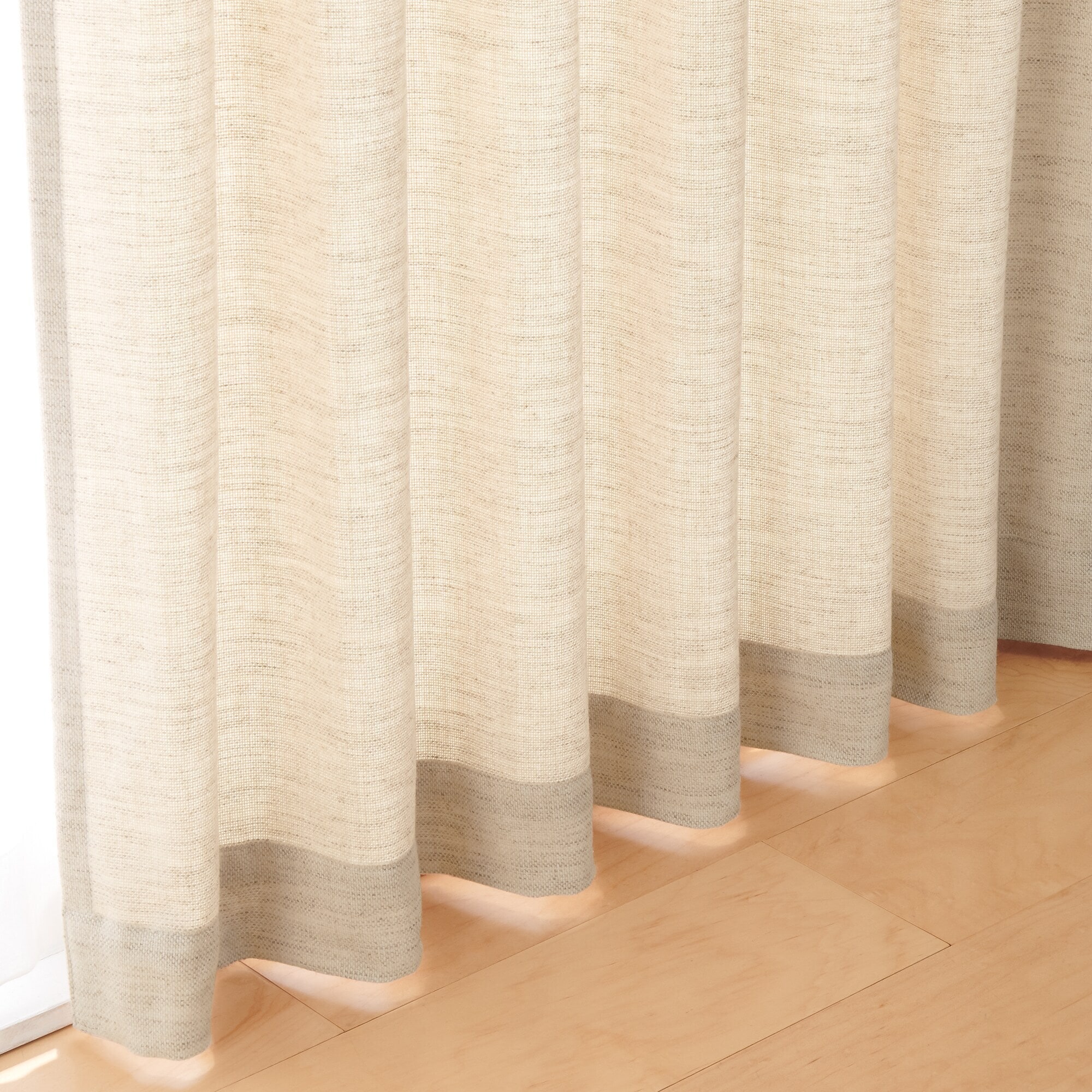 ポリエステルバスケット織　プリーツカーテン・２枚組