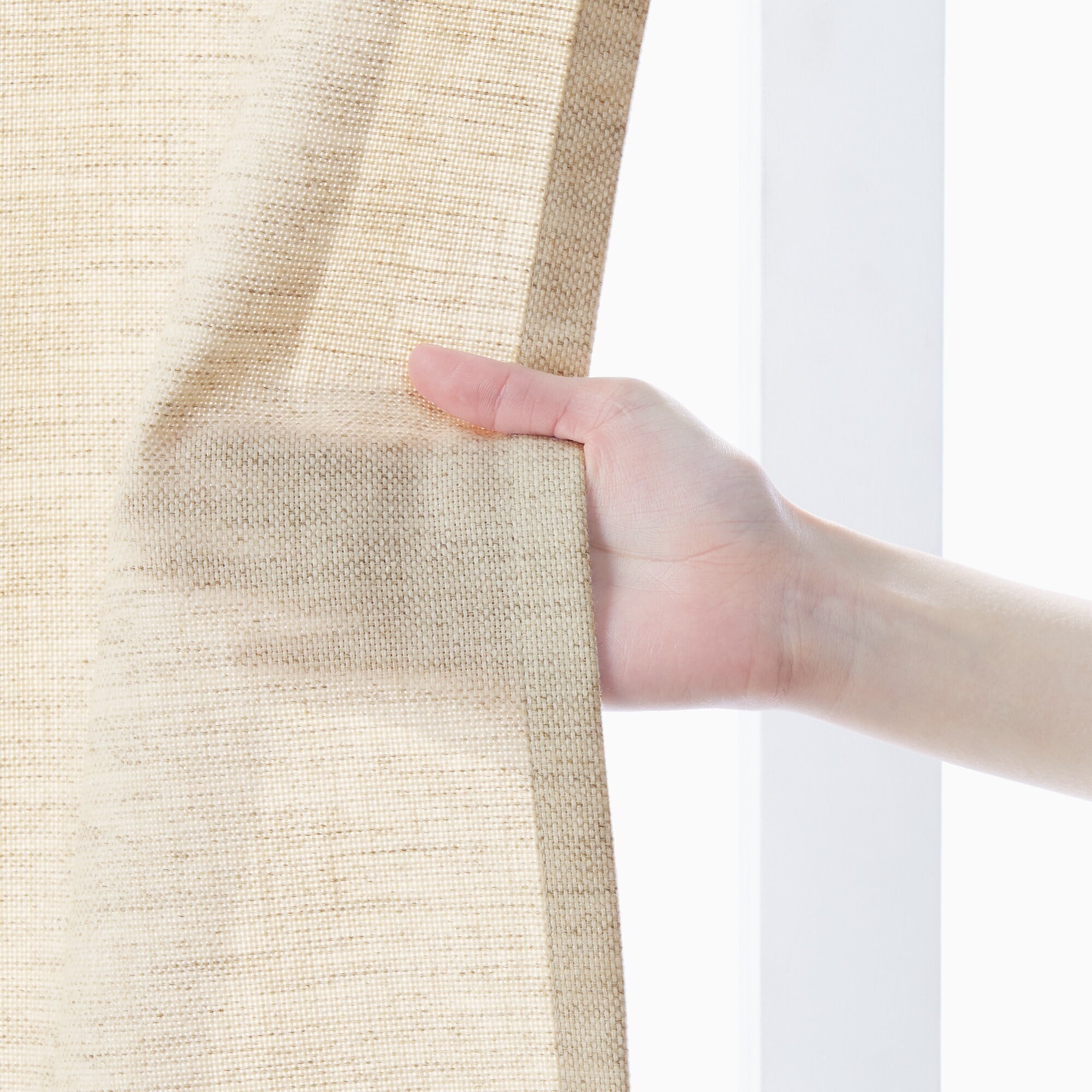 ポリエステルバスケット織　プリーツカーテン・２枚組