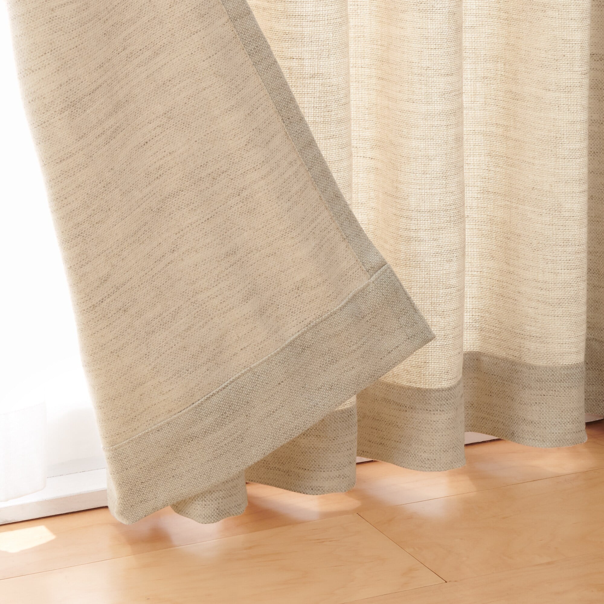 ポリエステルバスケット織　プリーツカーテン・２枚組