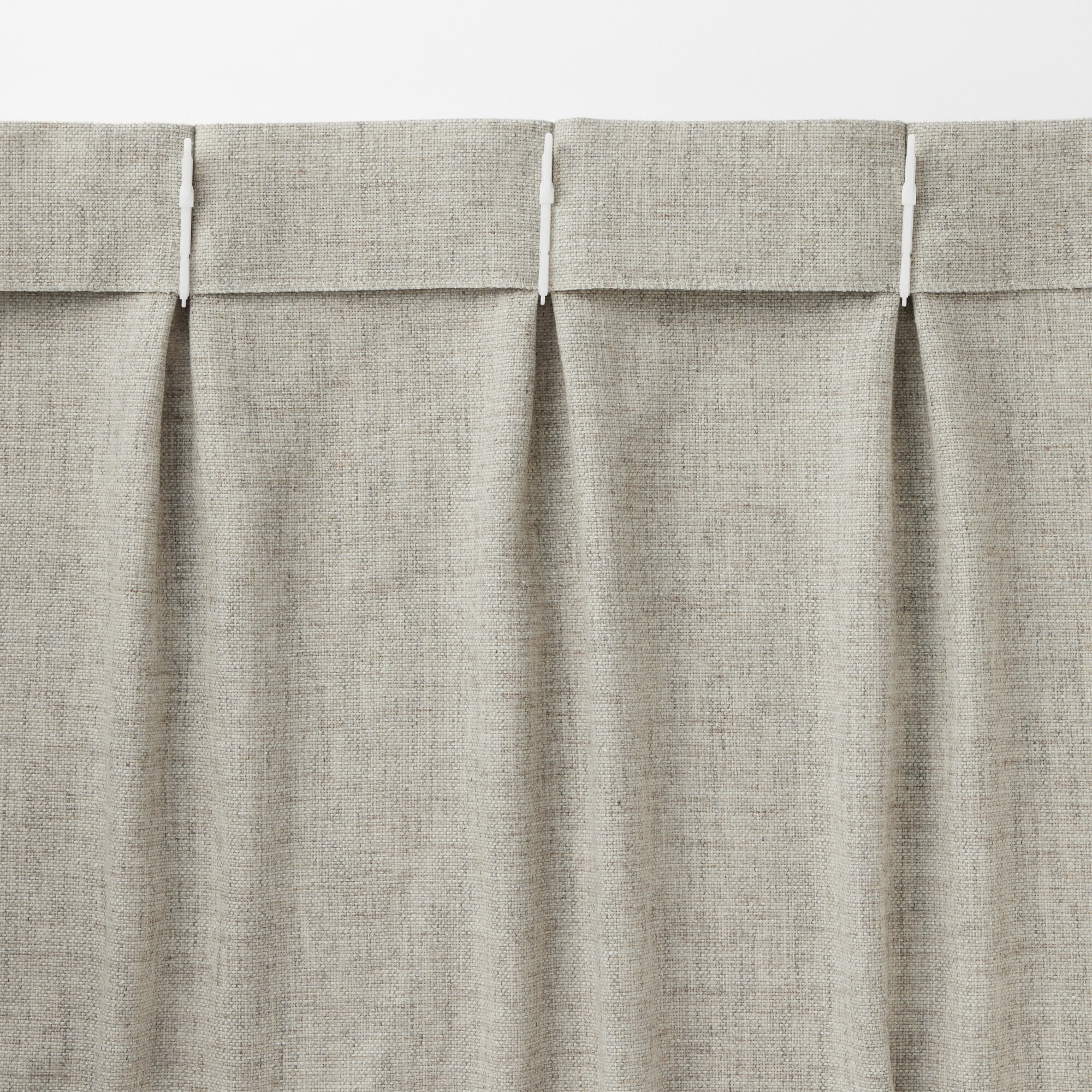 ポリエステルバスケット織　プリーツカーテン・２枚組