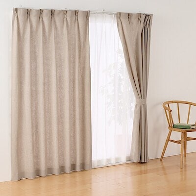 麻平織　プリーツカーテン・２枚組