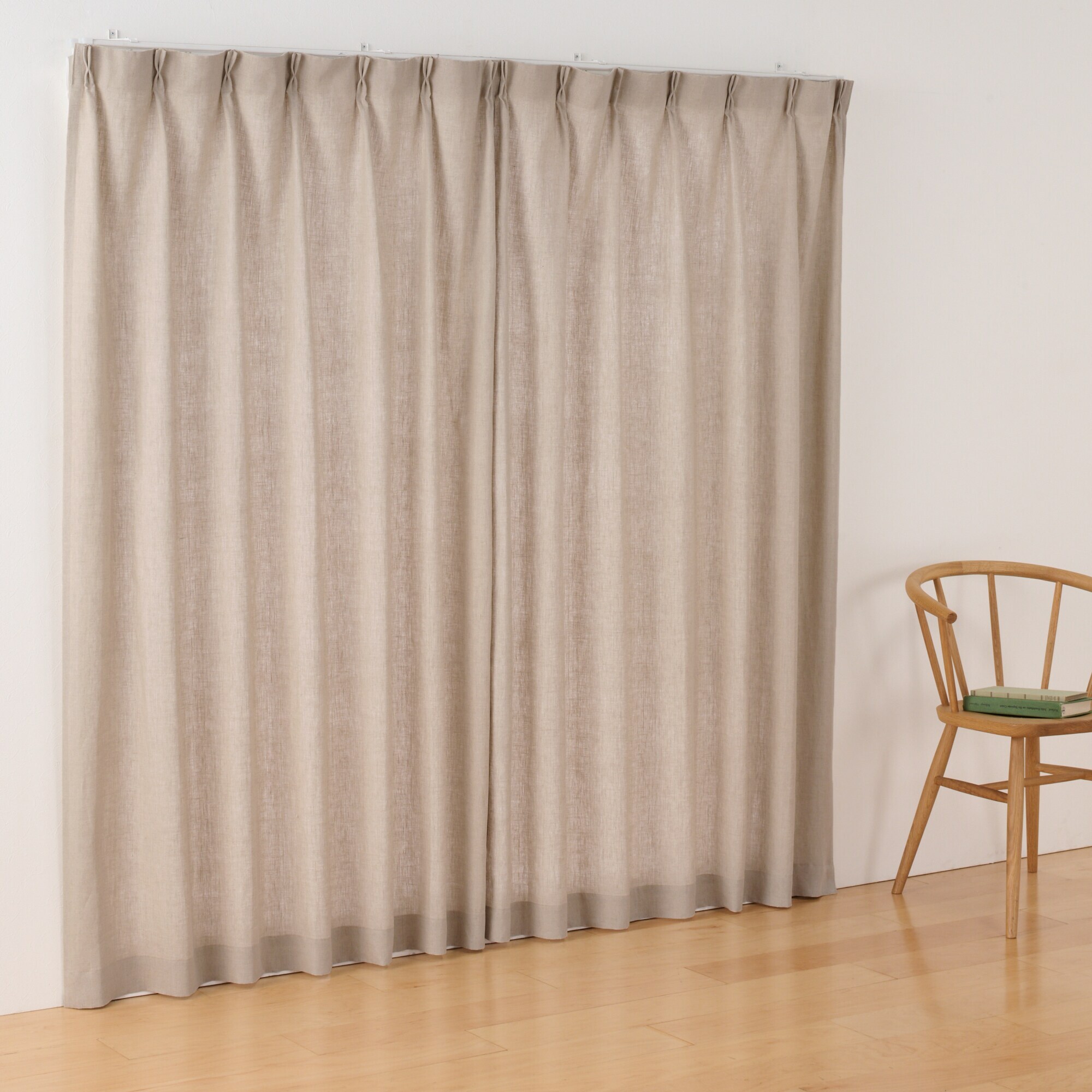 麻平織　プリーツカーテン・２枚組