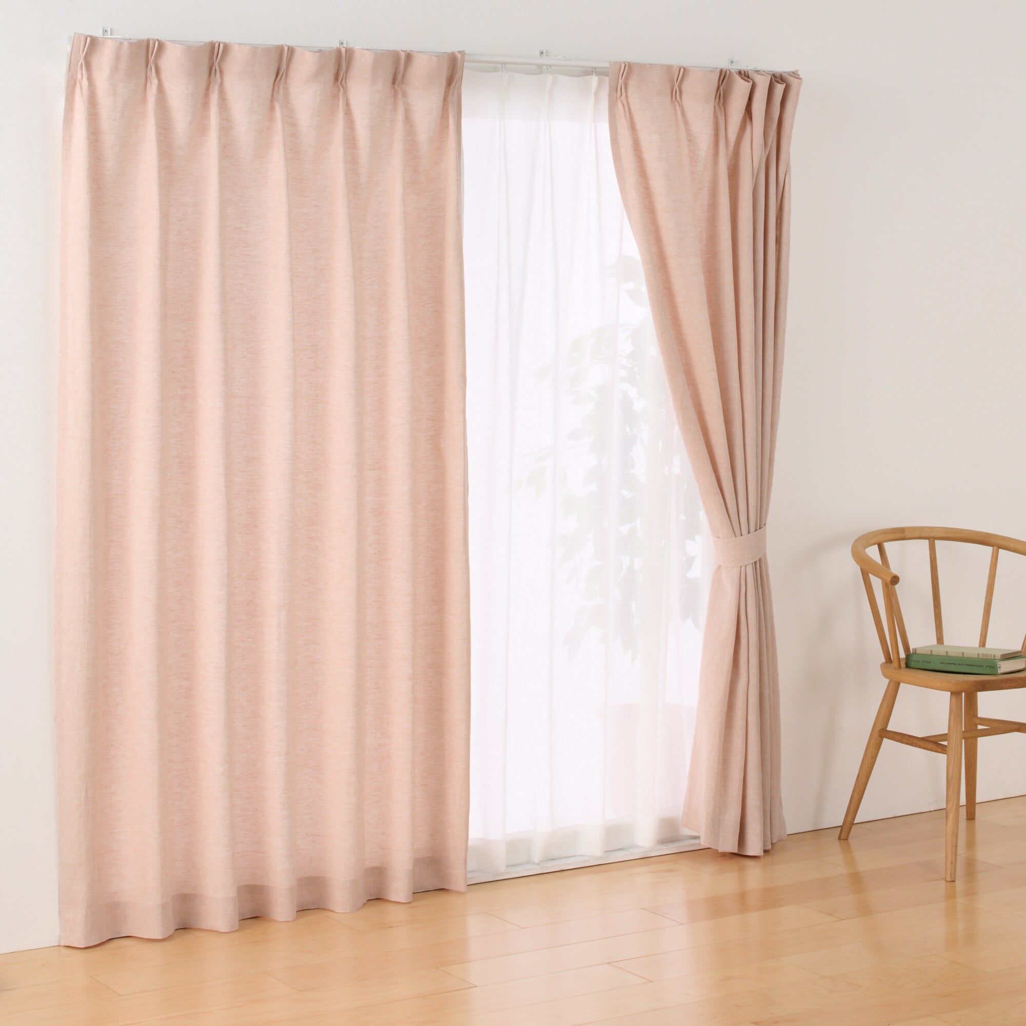 麻平織　プリーツカーテン・２枚組