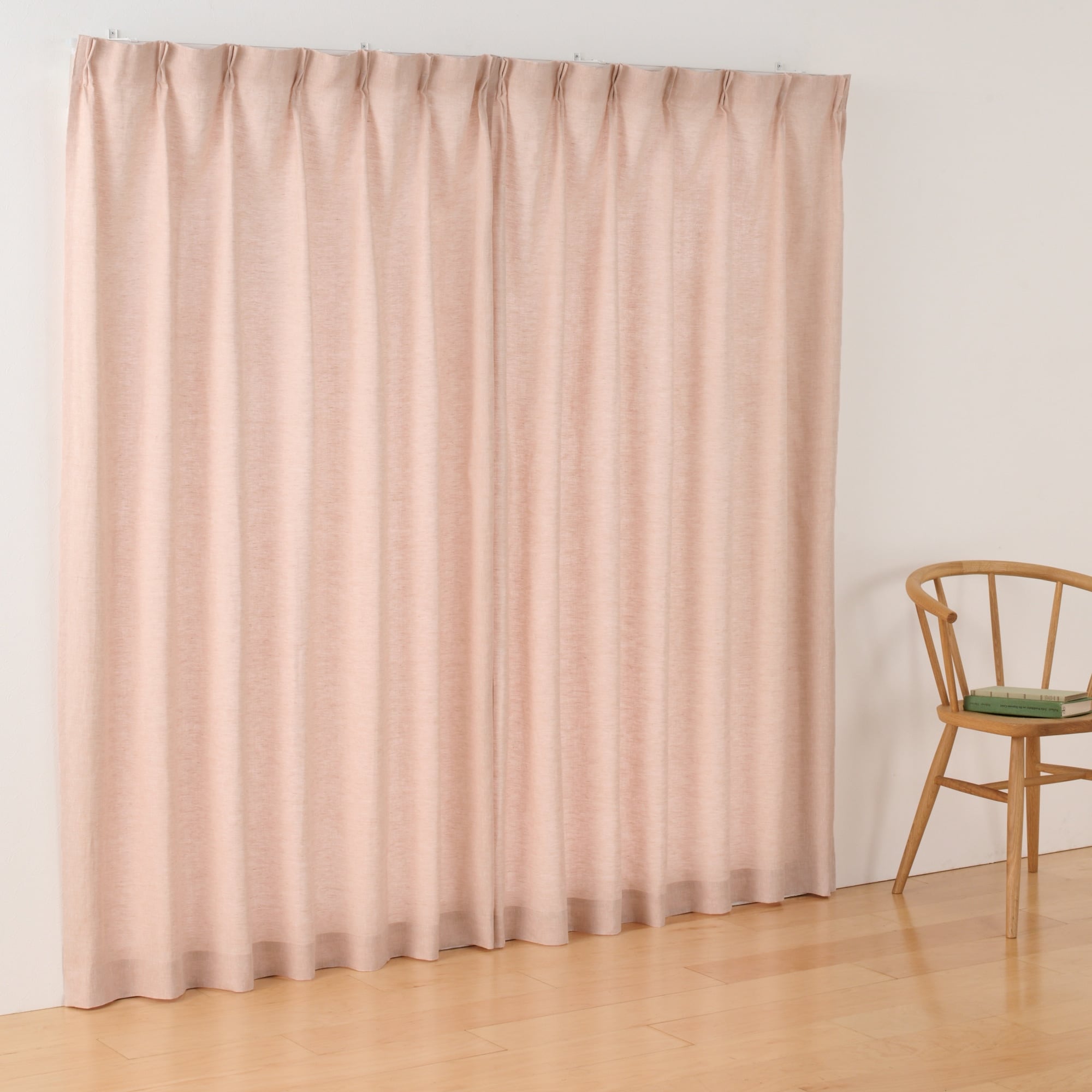 麻平織　プリーツカーテン・２枚組