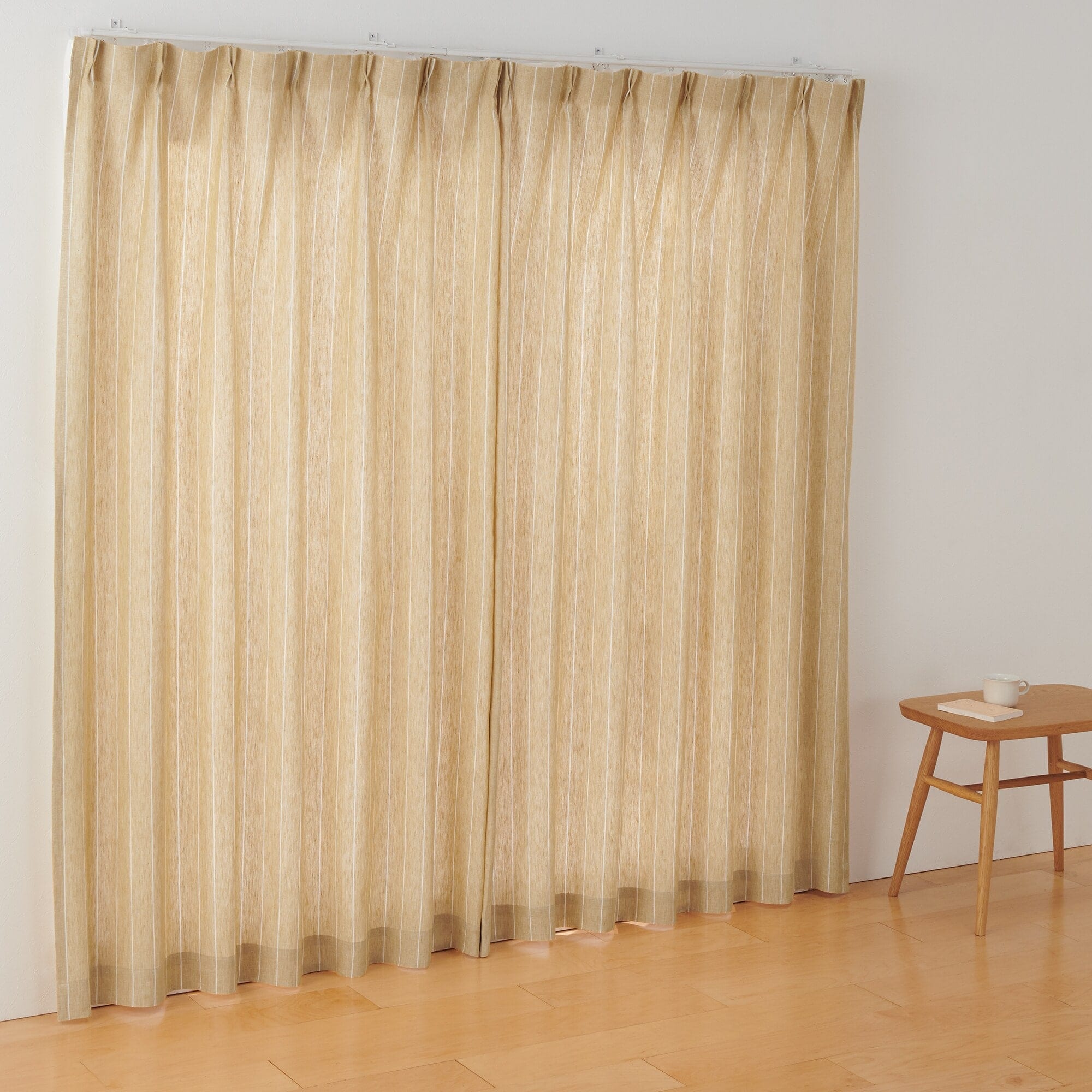 麻平織　プリーツカーテン・２枚組