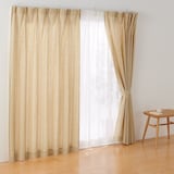 麻平織　プリーツカーテン・２枚組