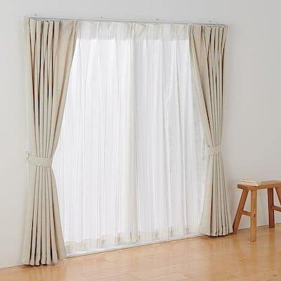 綿空き羽　レースプリーツカーテン・２枚組