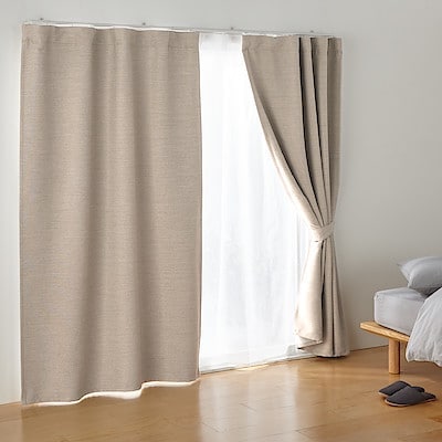 ポリエステル二重織（防炎・遮光性）ノンプリーツカーテン・２枚組