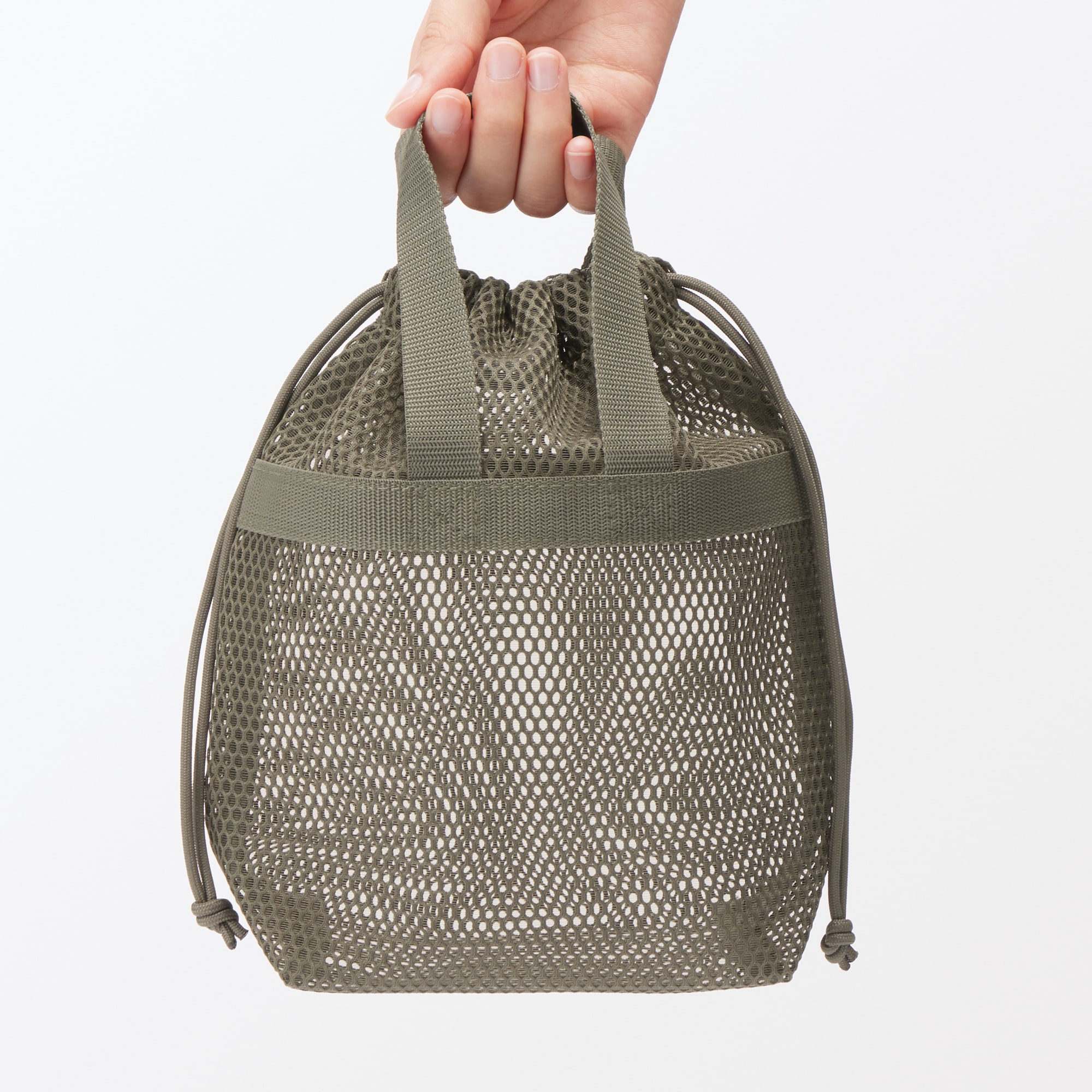 立体メッシュ持ち手付き巾着