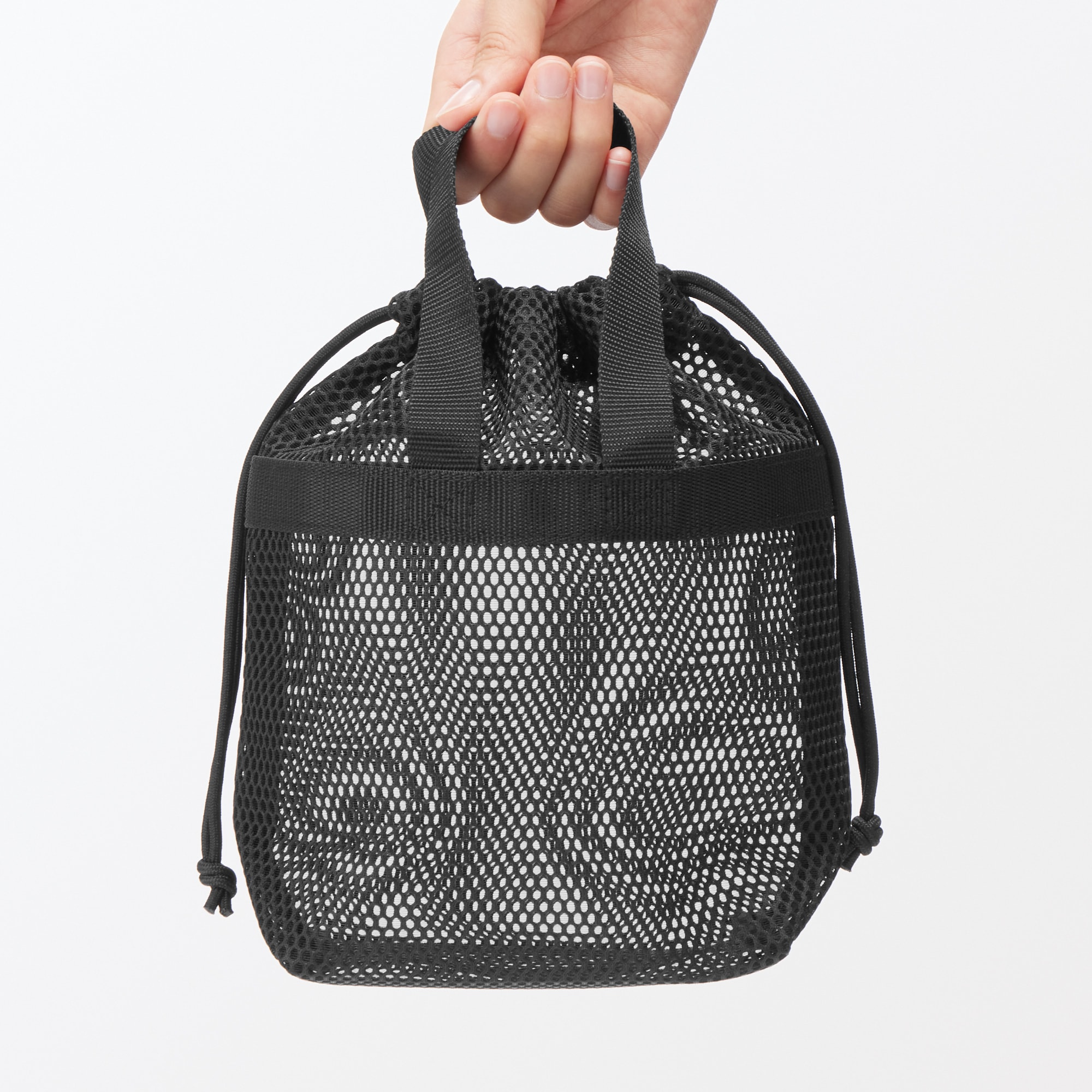 立体メッシュ持ち手付き巾着