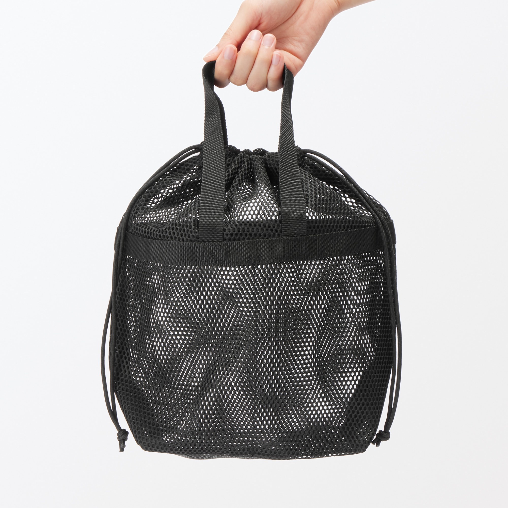 立体メッシュ持ち手付き巾着