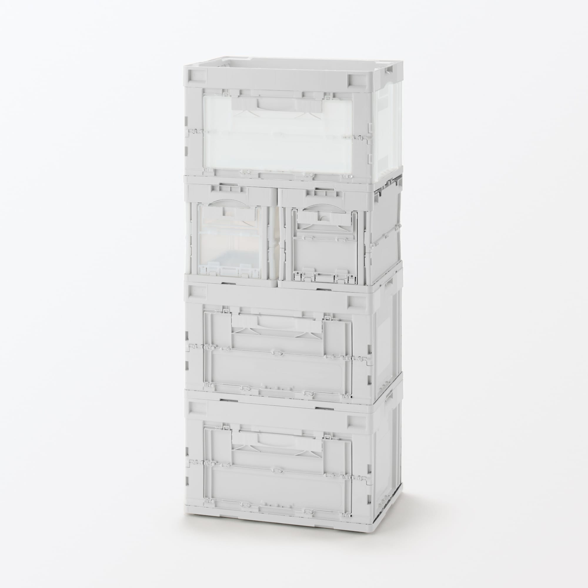 再生ポリプロピレン入り　折りたたみコンテナ　窓付　２０Ｌ　ホワイトグレー