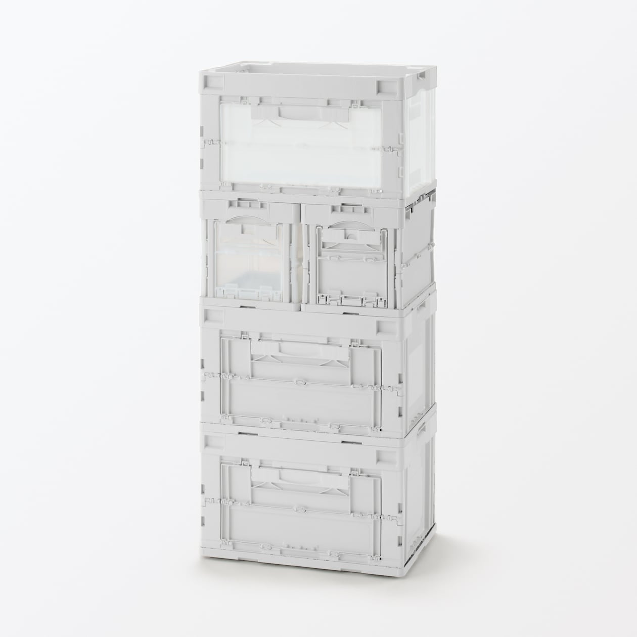 再生ポリプロピレン入り　折りたたみコンテナ　窓付　２０Ｌ　ホワイトグレー