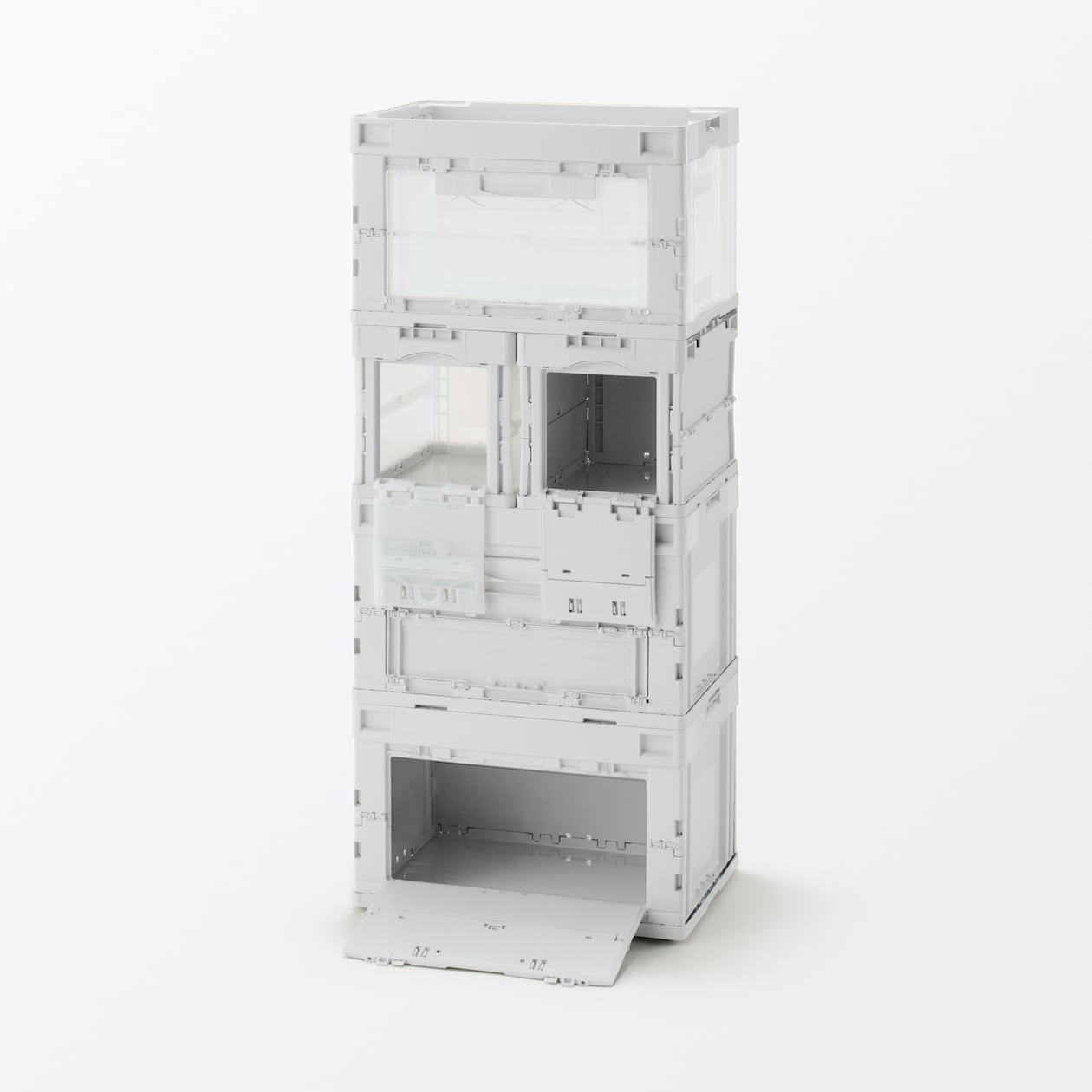 再生ポリプロピレン入り　折りたたみコンテナ　窓付　２０Ｌ　半透明／ホワイトグレー