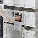 再生ポリプロピレン入り　折りたたみコンテナ　窓付　２０Ｌ　半透明／ホワイトグレー