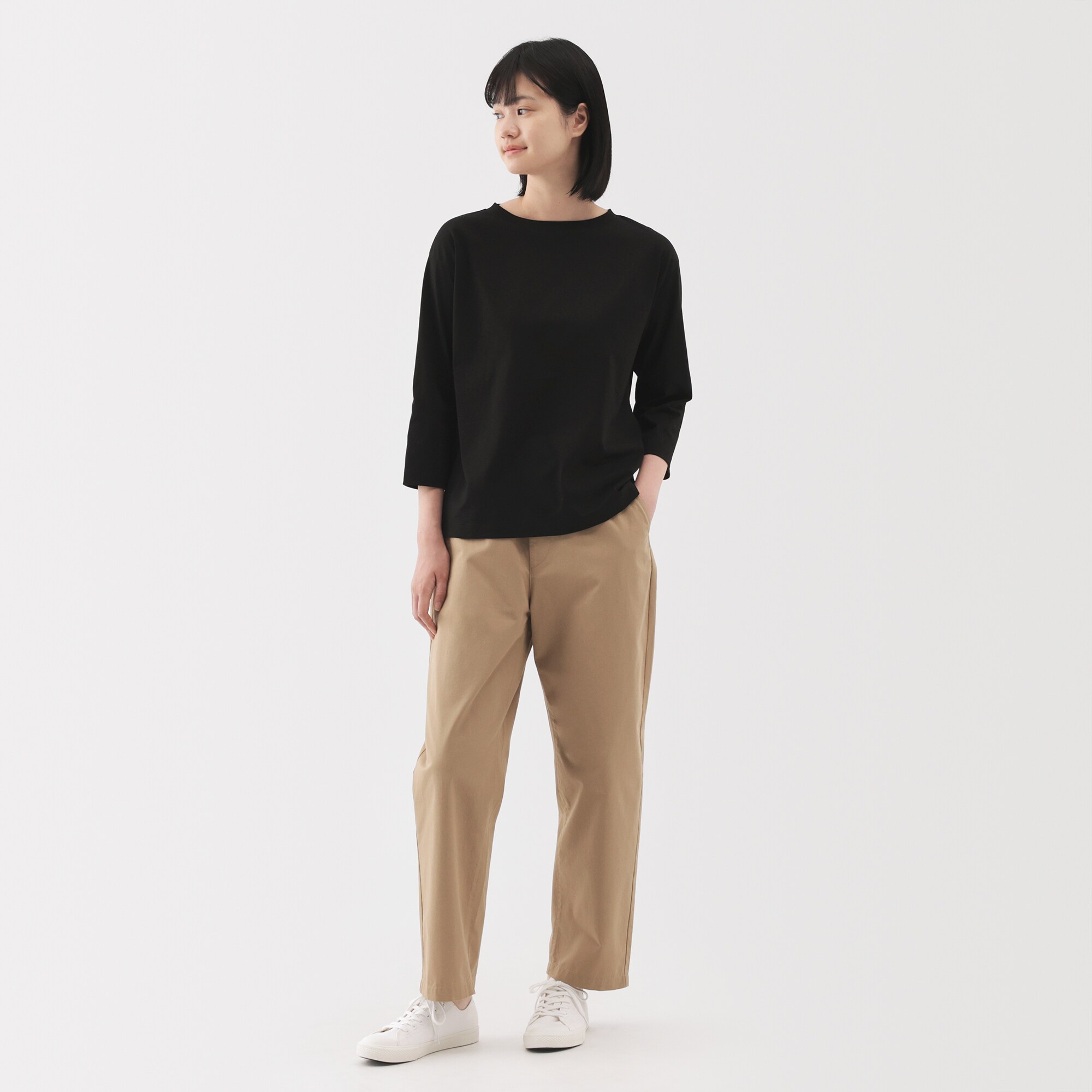 婦人　天竺編みボートネック七分袖Ｔシャツ