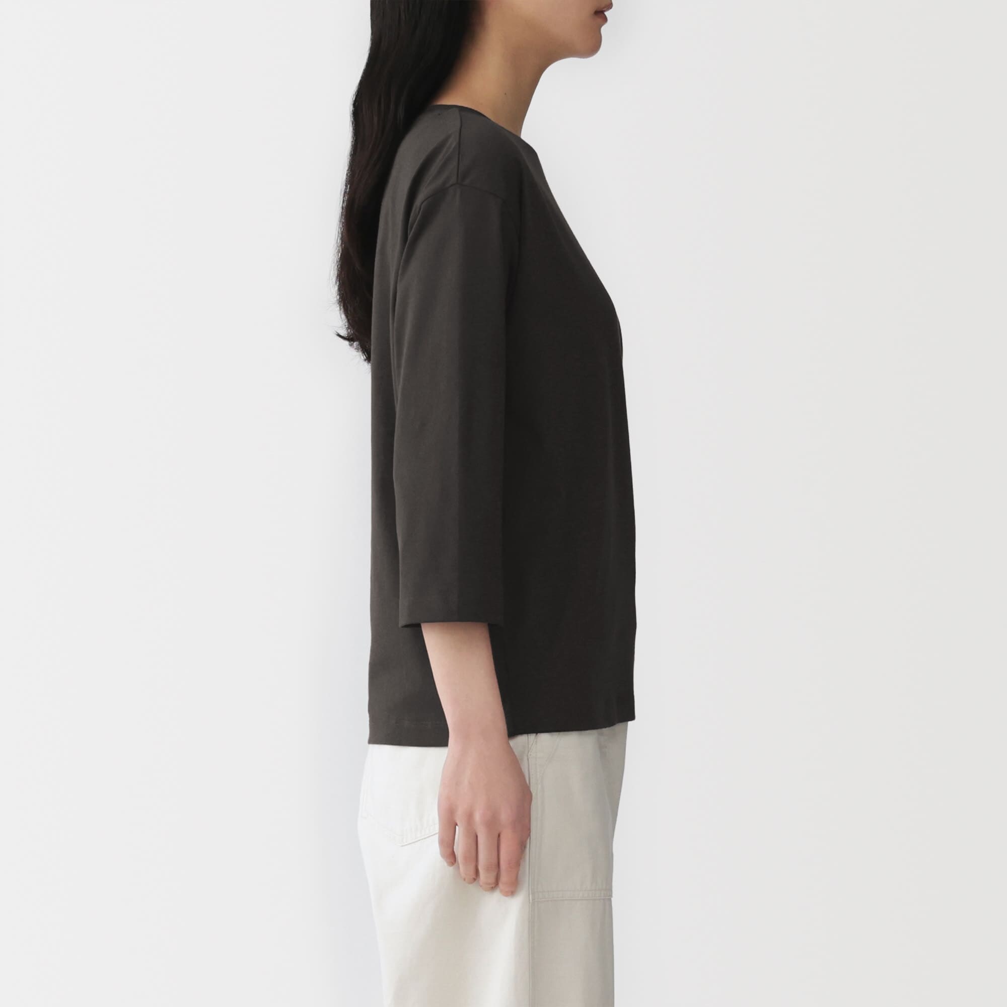 婦人　天竺編みボートネック七分袖Ｔシャツ