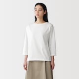 婦人　天竺編みボートネック七分袖Ｔシャツ