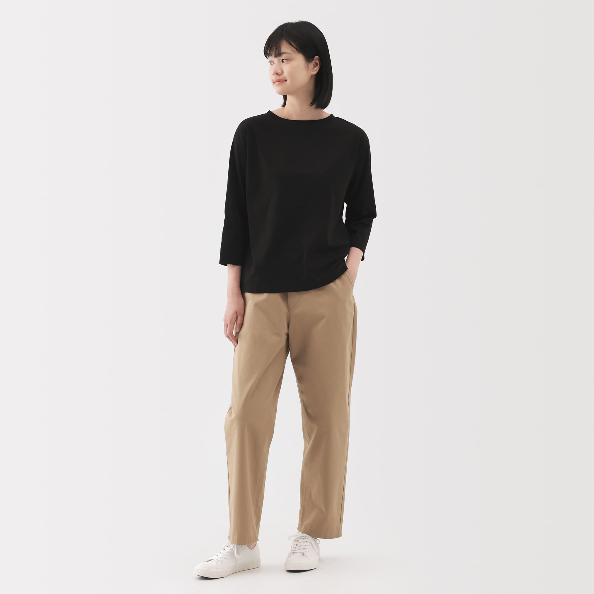 婦人　天竺編みボートネック七分袖Ｔシャツ