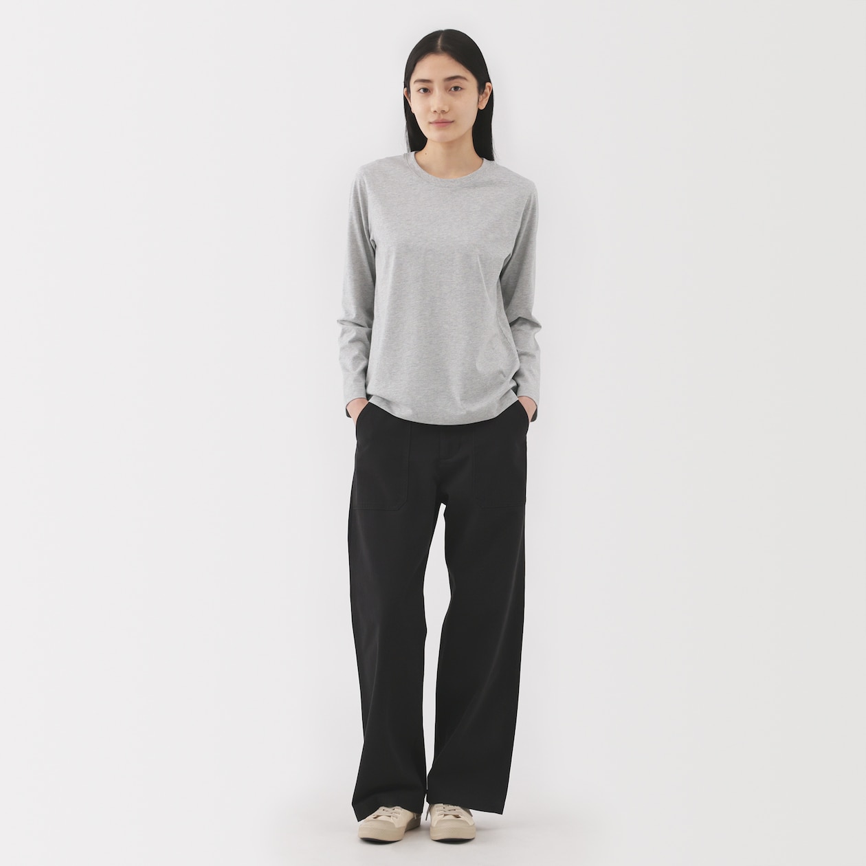 婦人　天竺編みクルーネック長袖Ｔシャツ