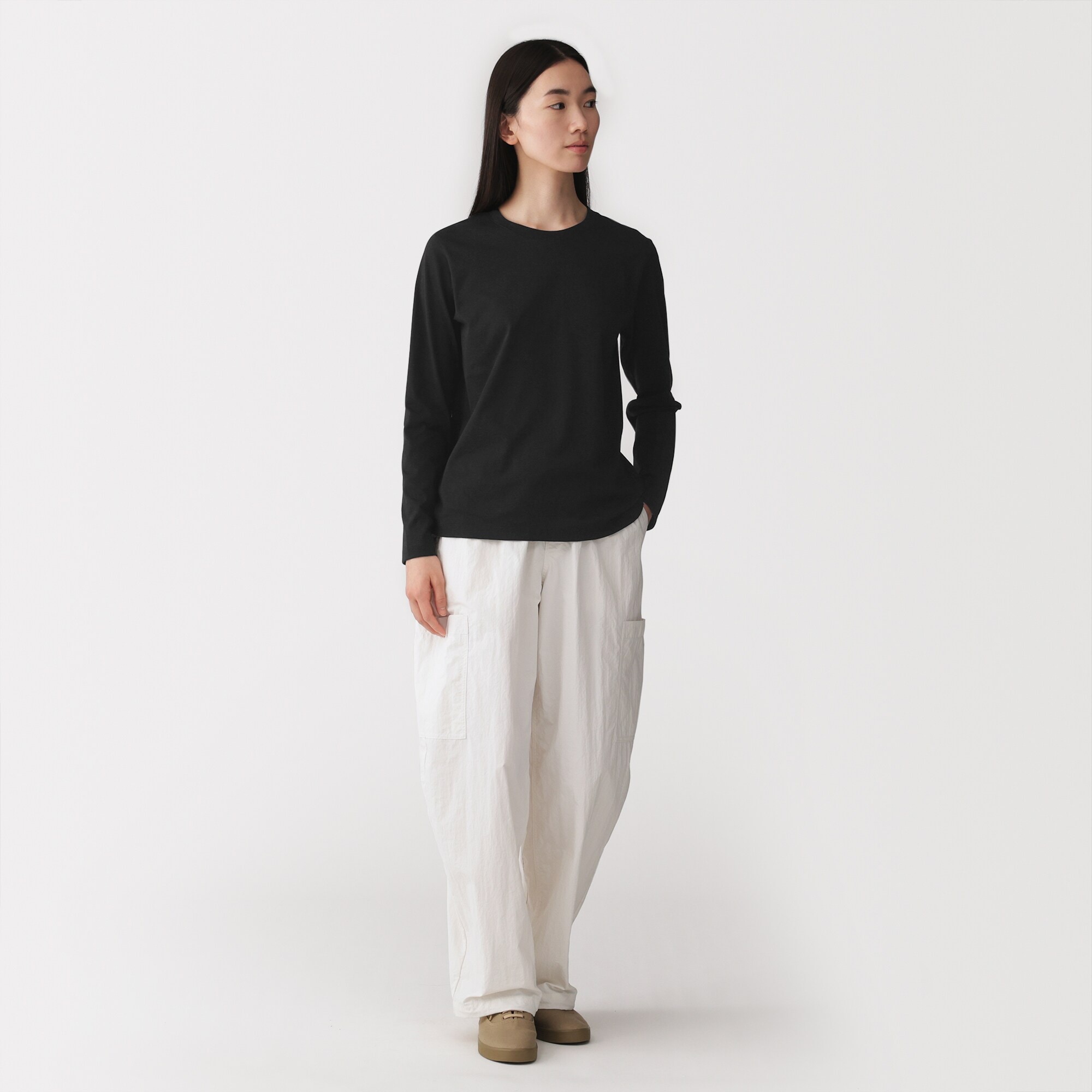 婦人　天竺編みクルーネック長袖Ｔシャツ