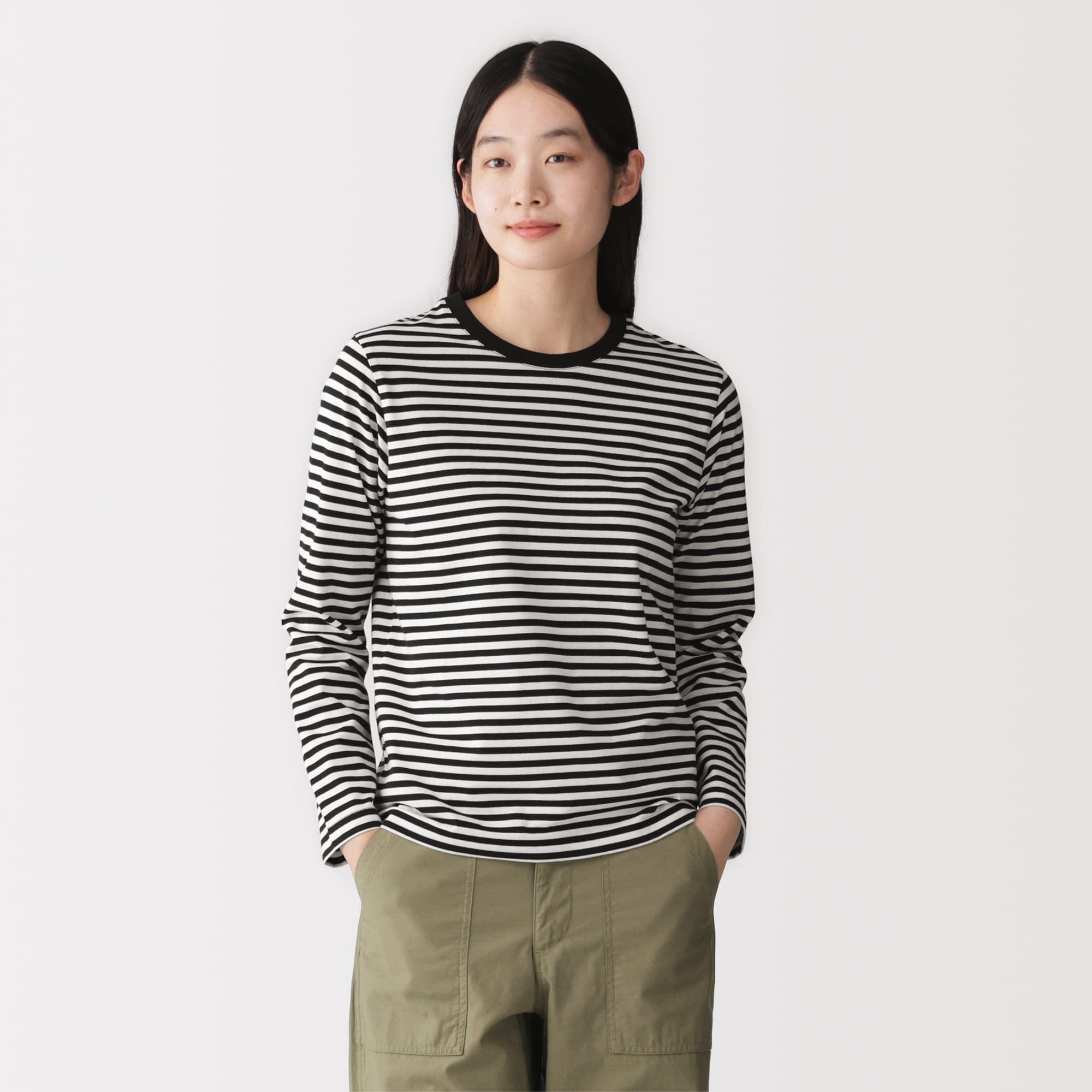 婦人　天竺編みクルーネック長袖Ｔシャツ