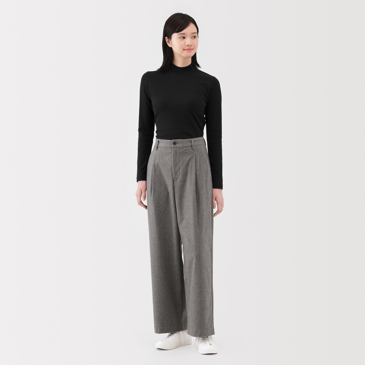 婦人　起毛フライス編みハイネック長袖Ｔシャツ