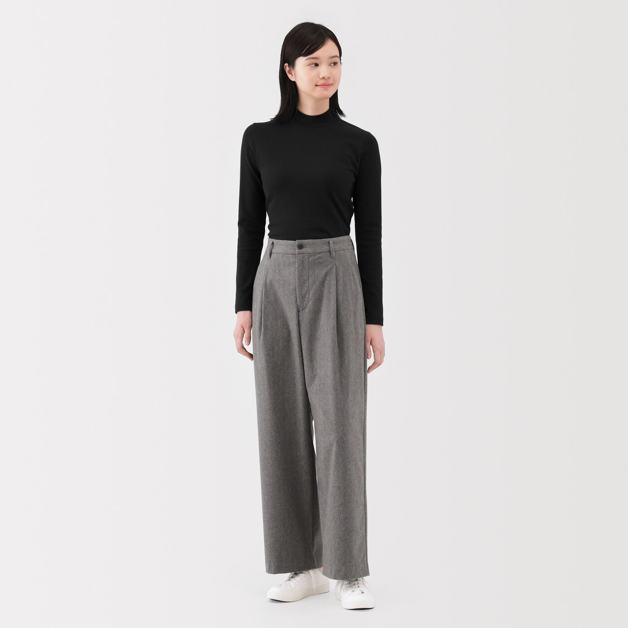 婦人　起毛フライス編みハイネック長袖Ｔシャツ