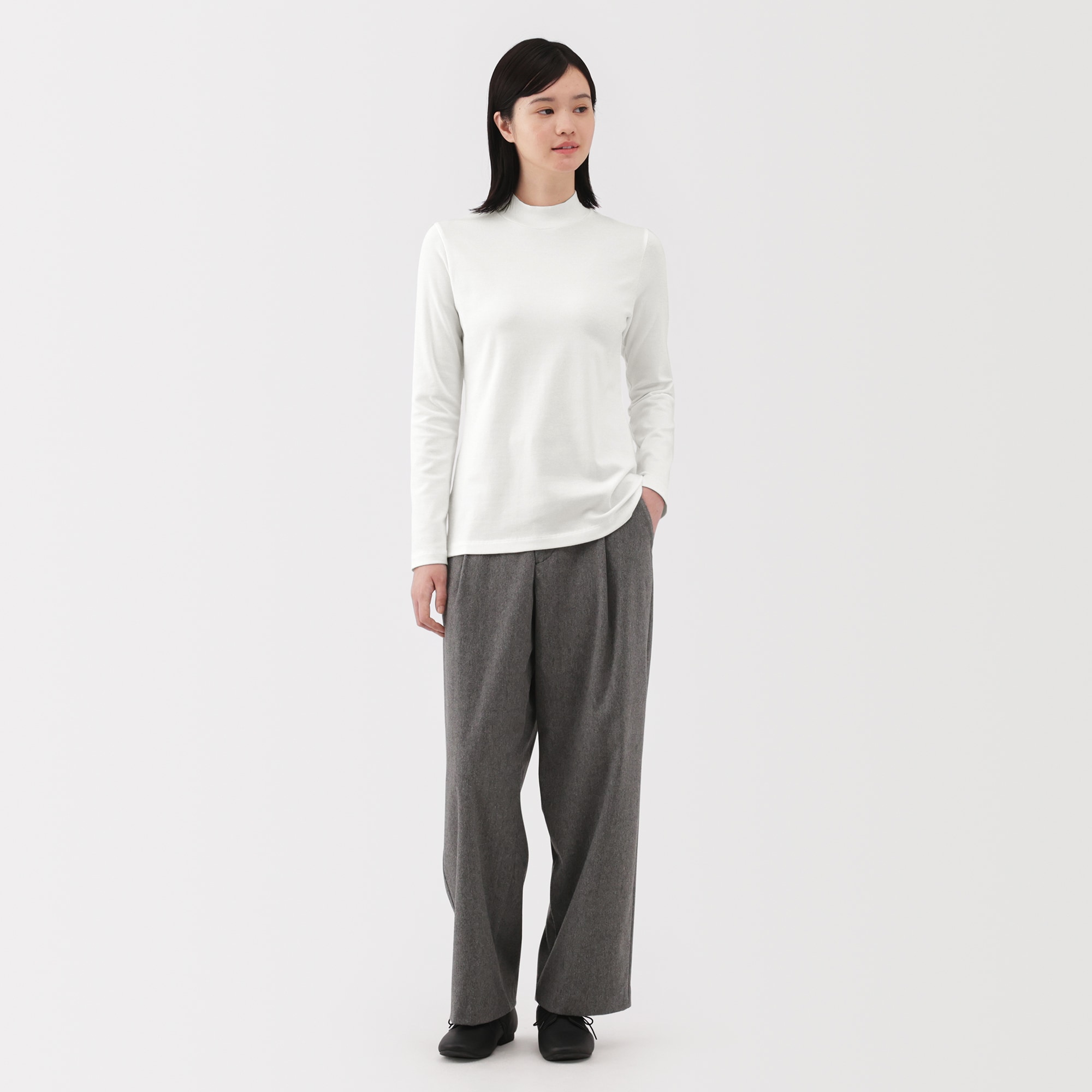 婦人　起毛フライス編みハイネック長袖Ｔシャツ