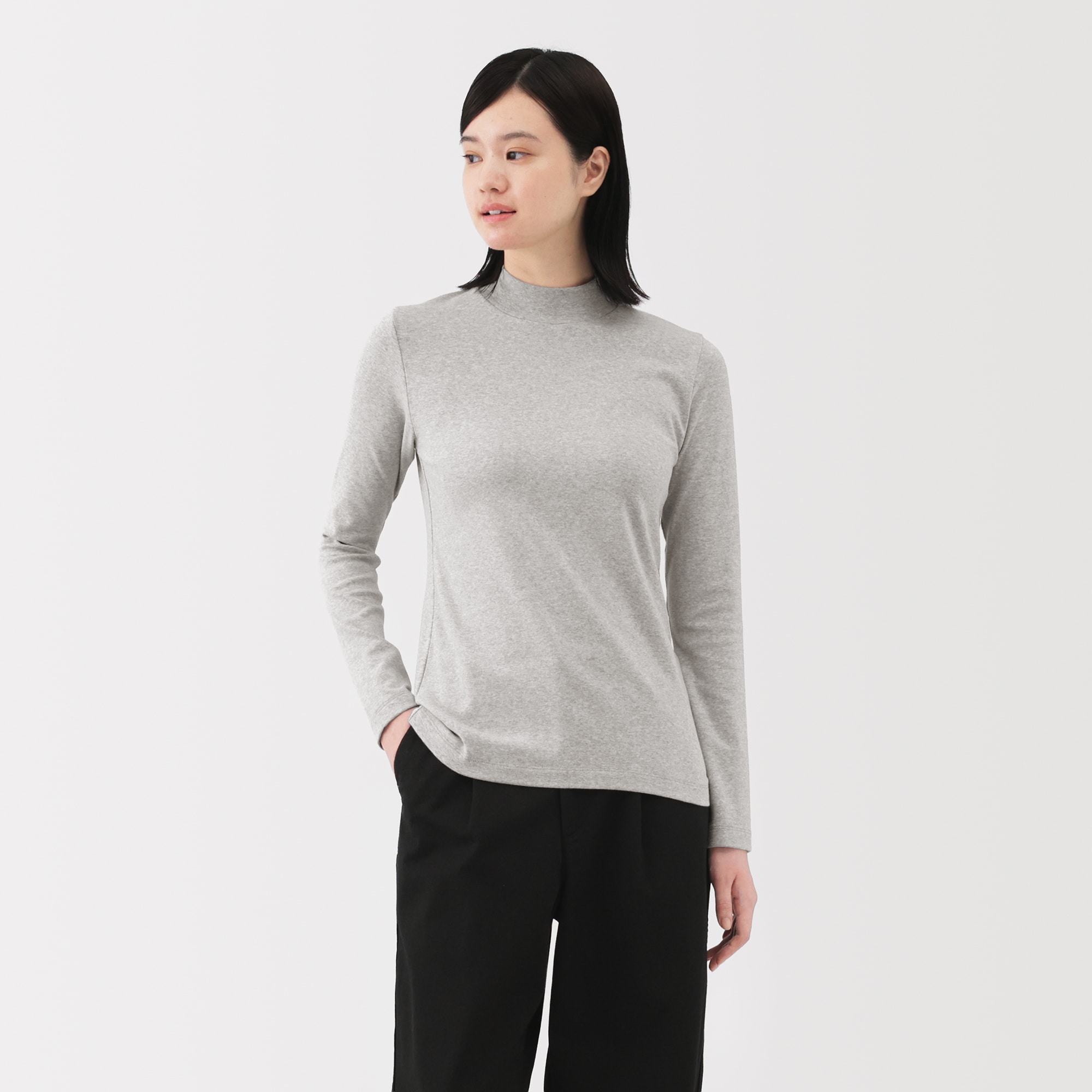 婦人　起毛フライス編みハイネック長袖Ｔシャツ