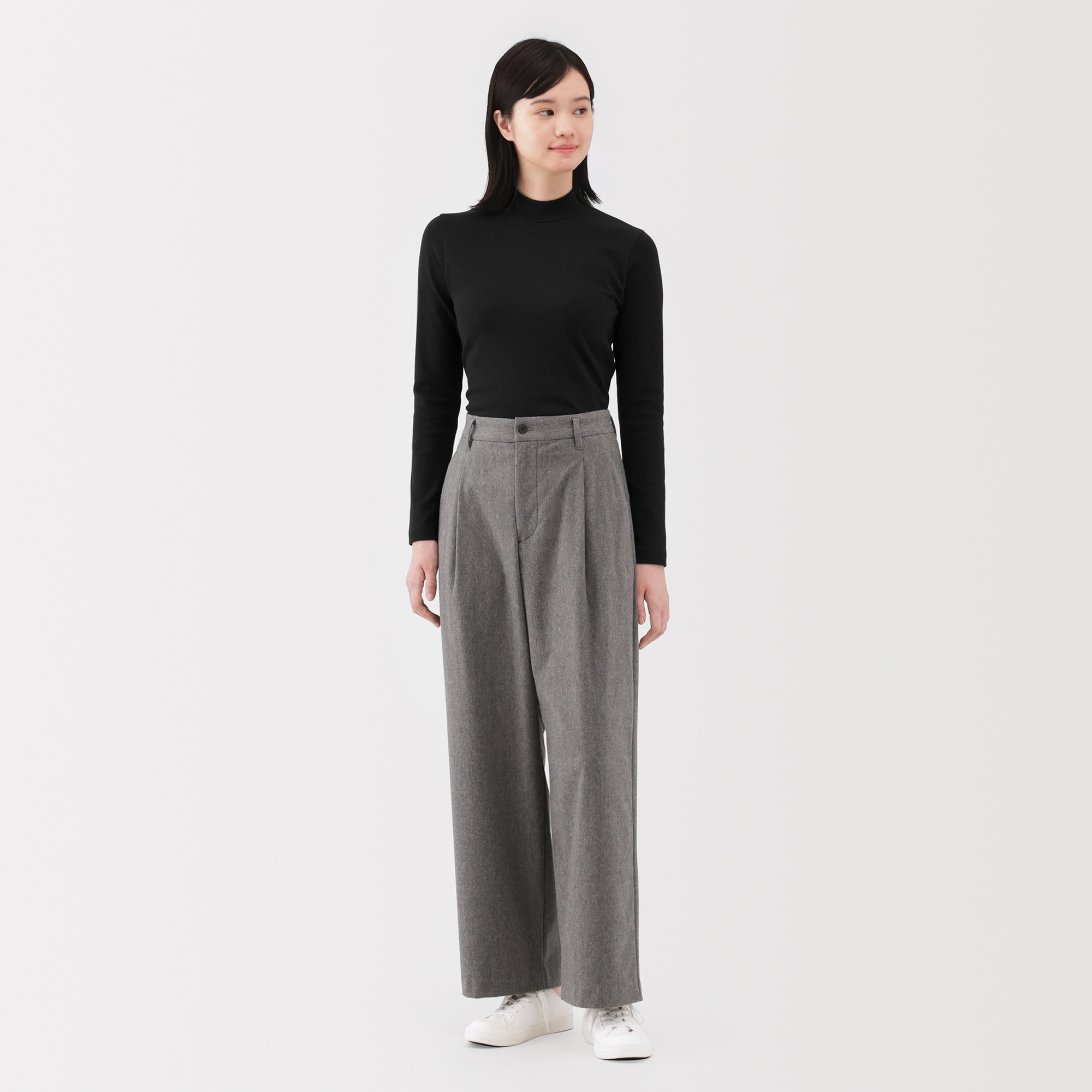 婦人 起毛フライス編みハイネック長袖Tシャツ | 無印良品