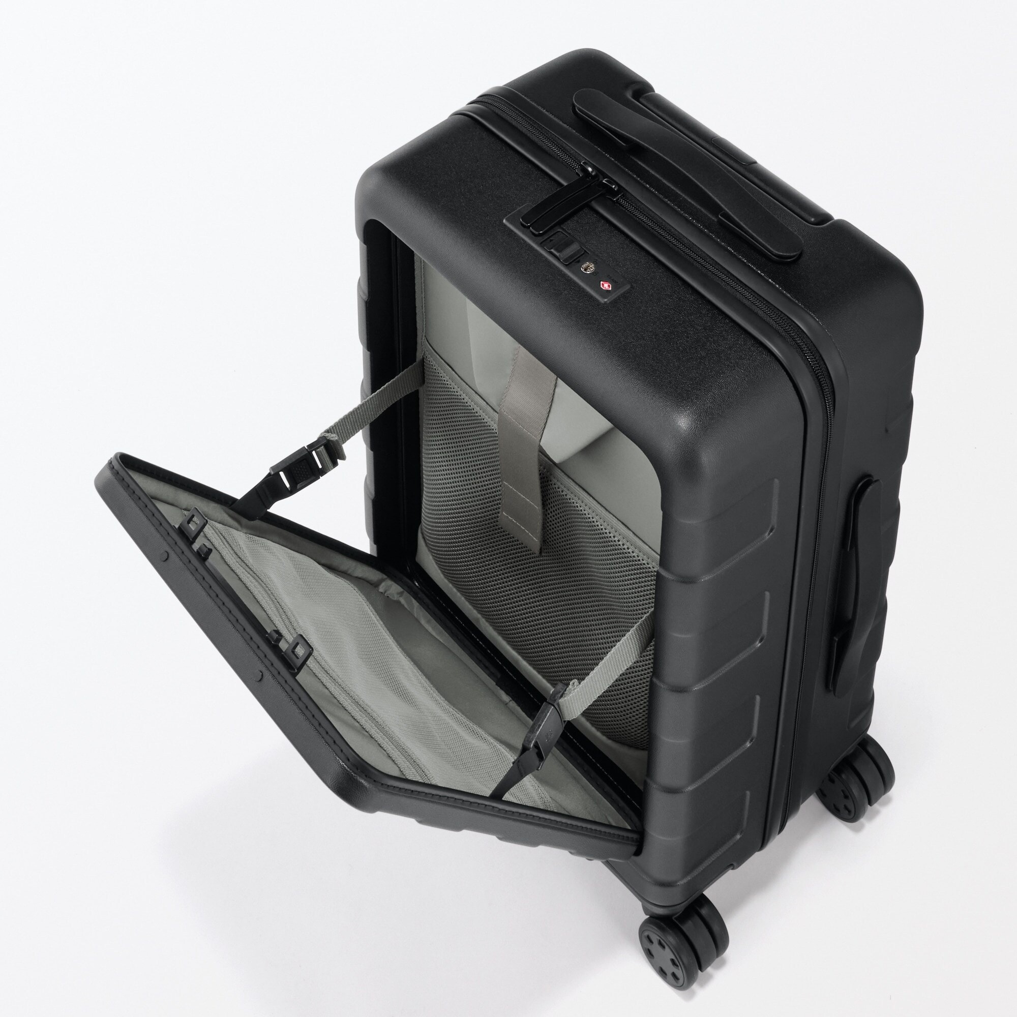 バーを自由に調節できる フロントオープンキャリーケース