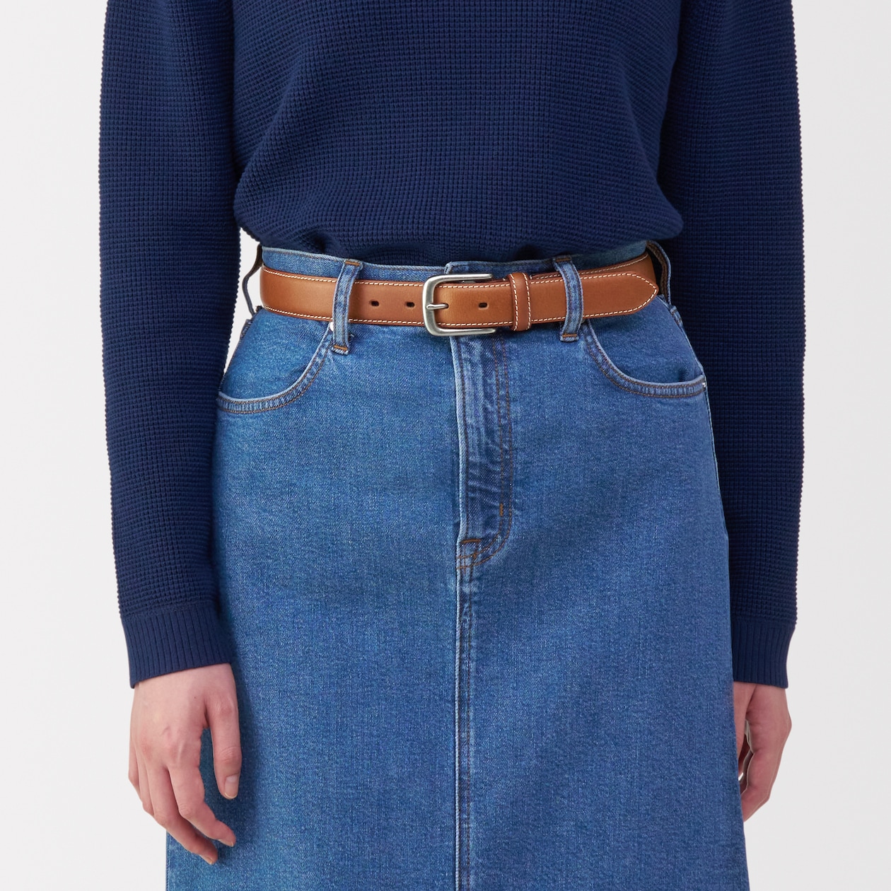 ベジタブルタンニンレザー　長さ調節式ベルト　中幅ステッチ