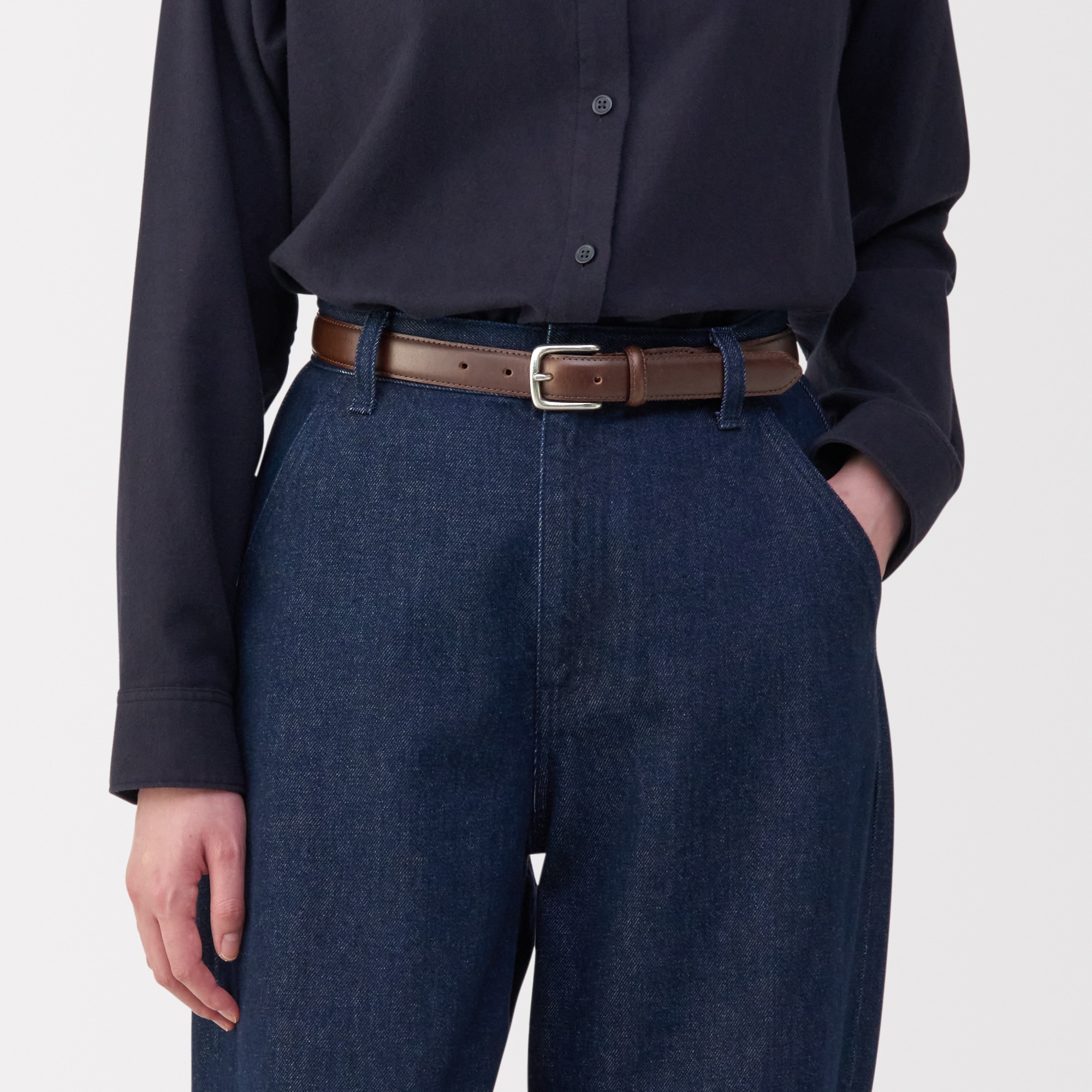 ベジタブルタンニンレザー　長さ調節式ベルト　細幅ステッチ