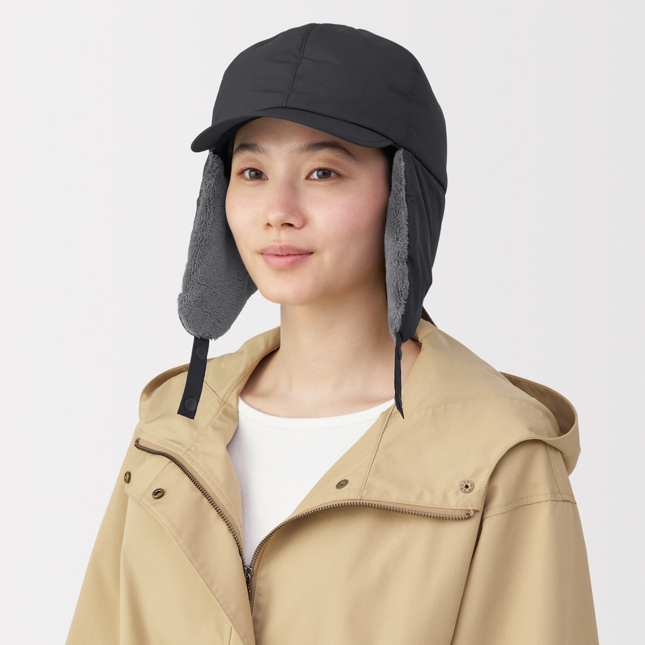 吸湿発熱中わた表面撥水耳当て付き　キャップ