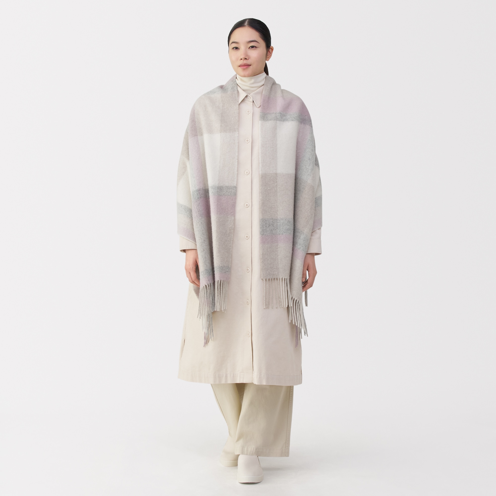 ふっくらウール　大判ストール（チェック）