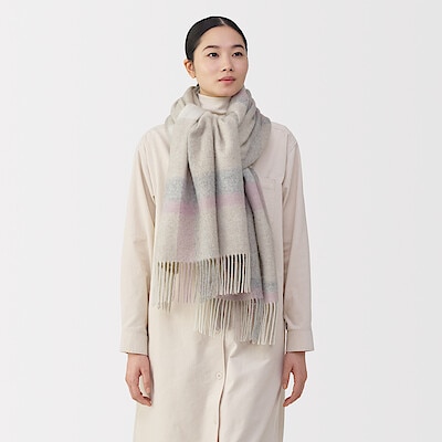 ふっくらウール　大判ストール（チェック）