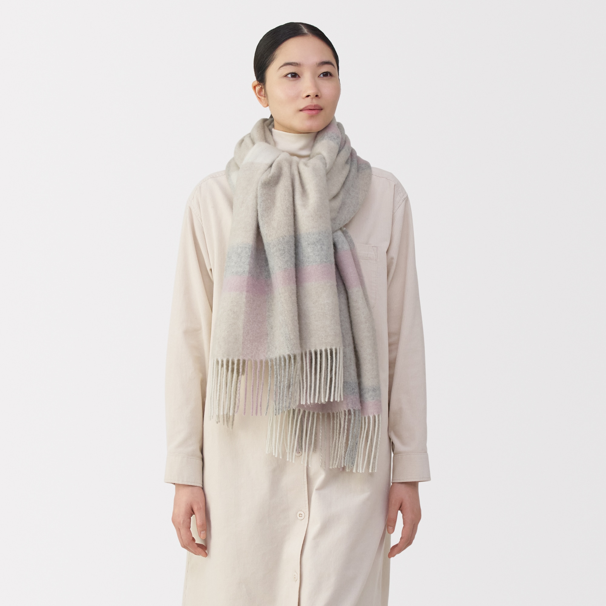 ふっくらウール 大判ストール（チェック） | 無印良品