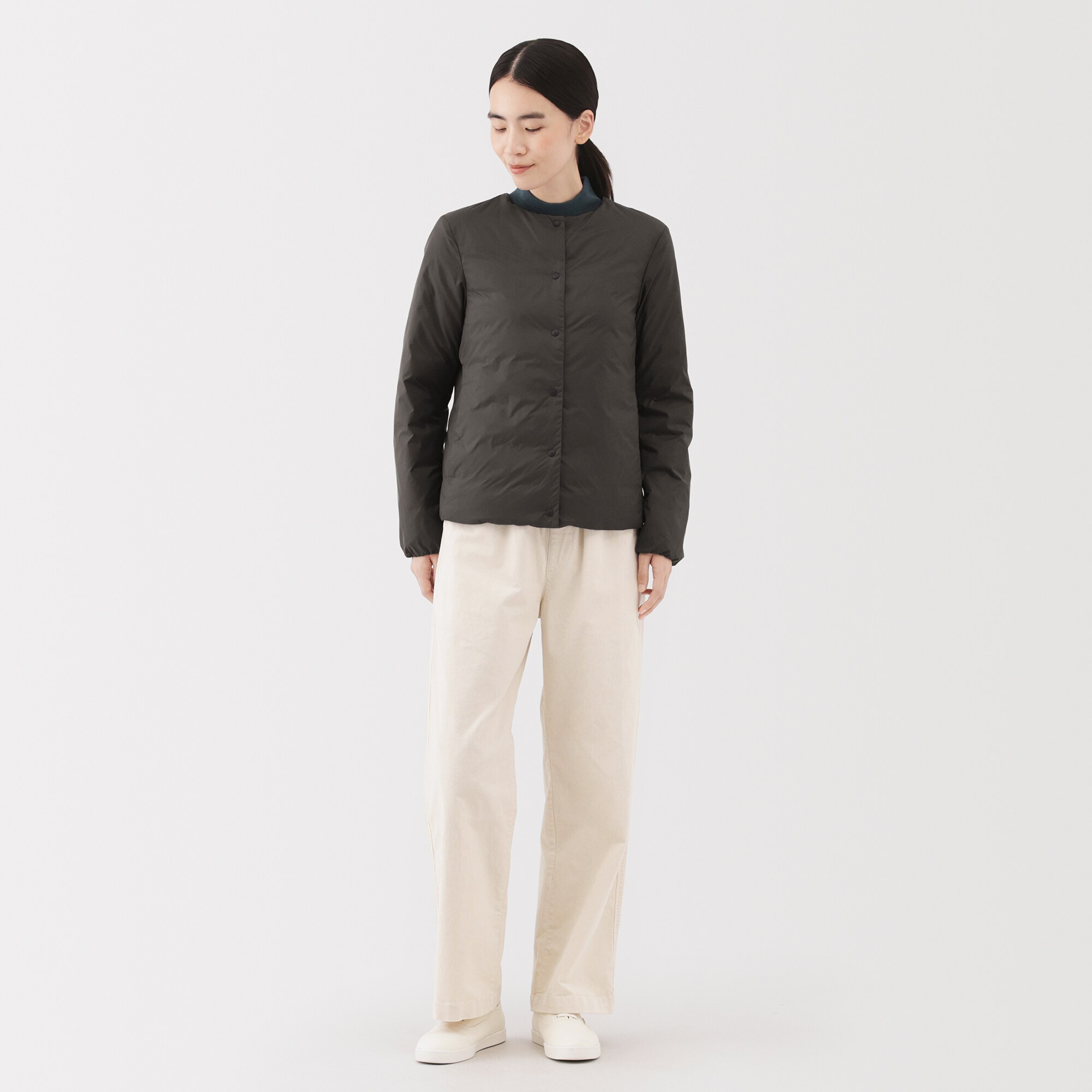 婦人 軽量ダウンポケッタブルノーカラージャケット | 無印良品