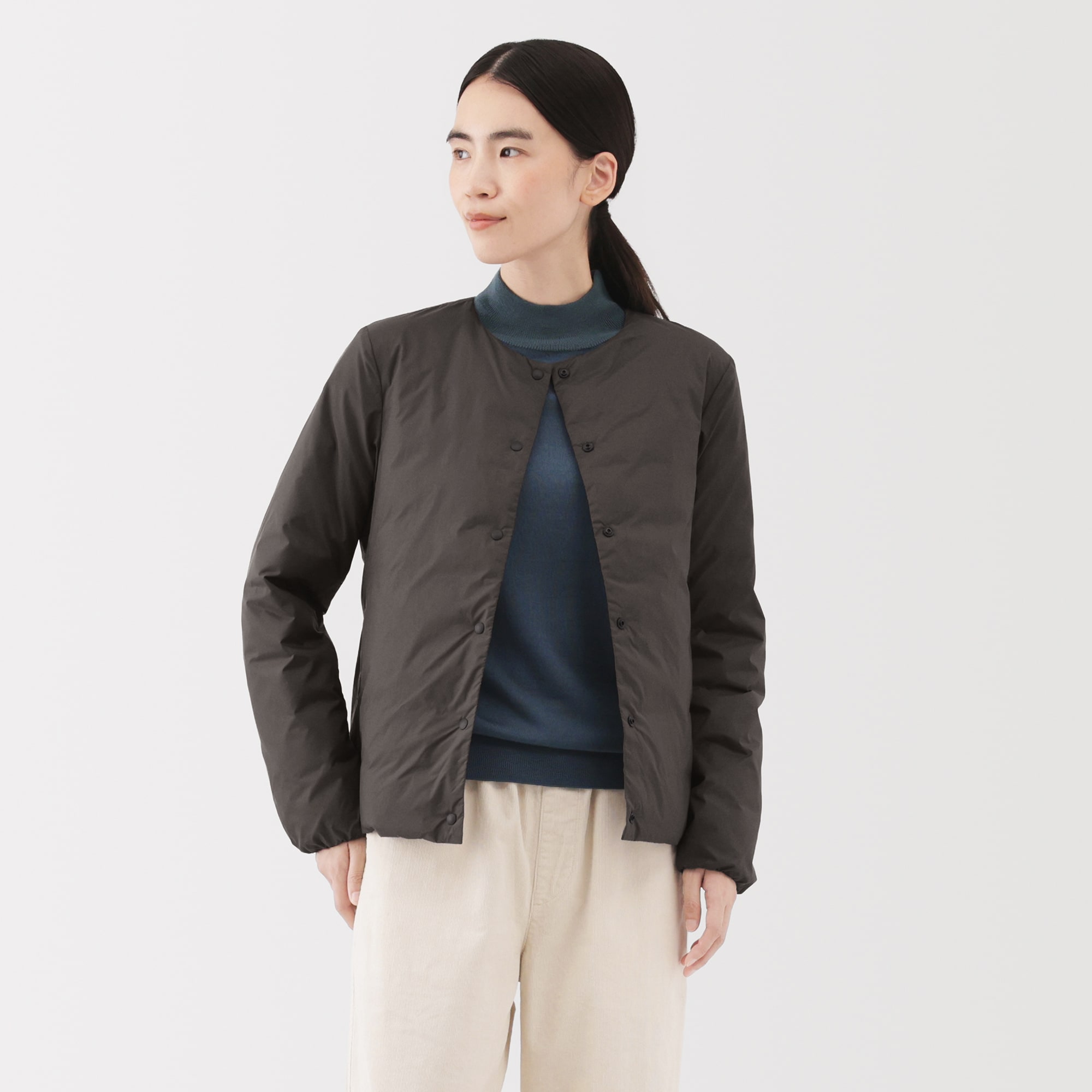 婦人 軽量ダウンポケッタブルノーカラージャケット | 無印良品