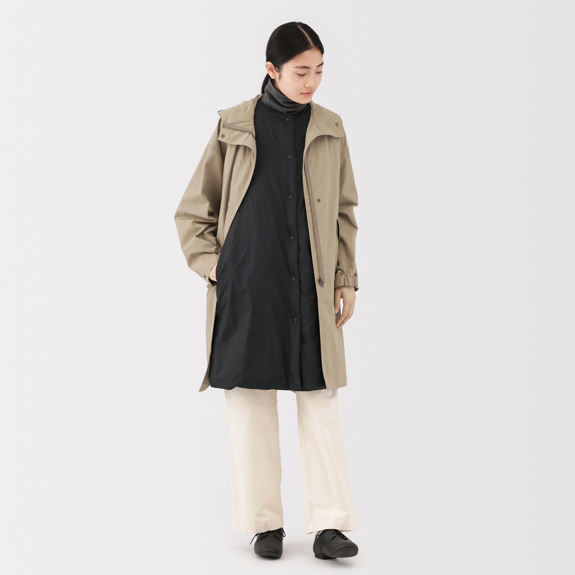 婦人 軽量ダウンポケッタブルノーカラーロングベスト | 無印良品